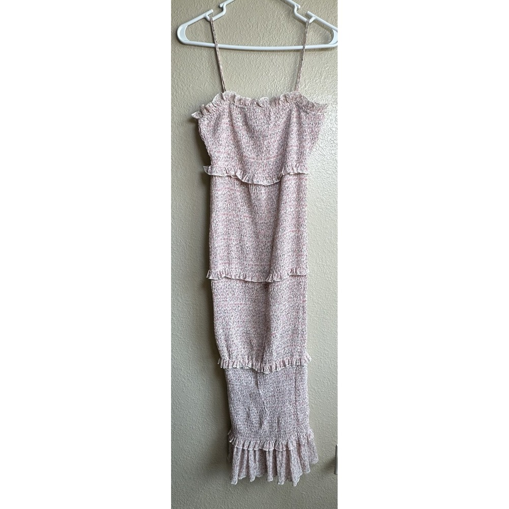 MABLE Francesca Floral Ruffle Smocked Mermaid Detailed Long Dress Pink White Med
